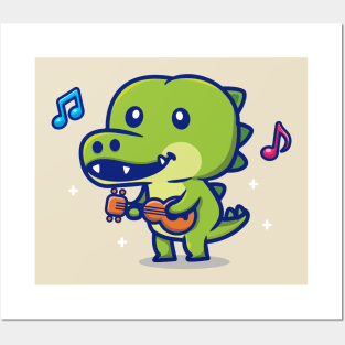 Cute Crocodile Playing Guitar Posters and Art